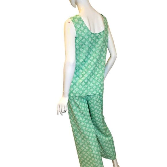 Vintage 1970s Geometric Knit Flare Leg Pants Medium Green - Picture 8 of 9